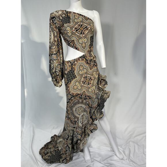 Bronx And Banco 'Paisley' Black Asymmetrical Gown Size S - Picture 2 of 5